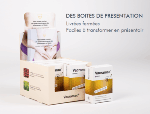 Des boîtes de présentation – livrées fermées, faciles à transformer en présentoir.